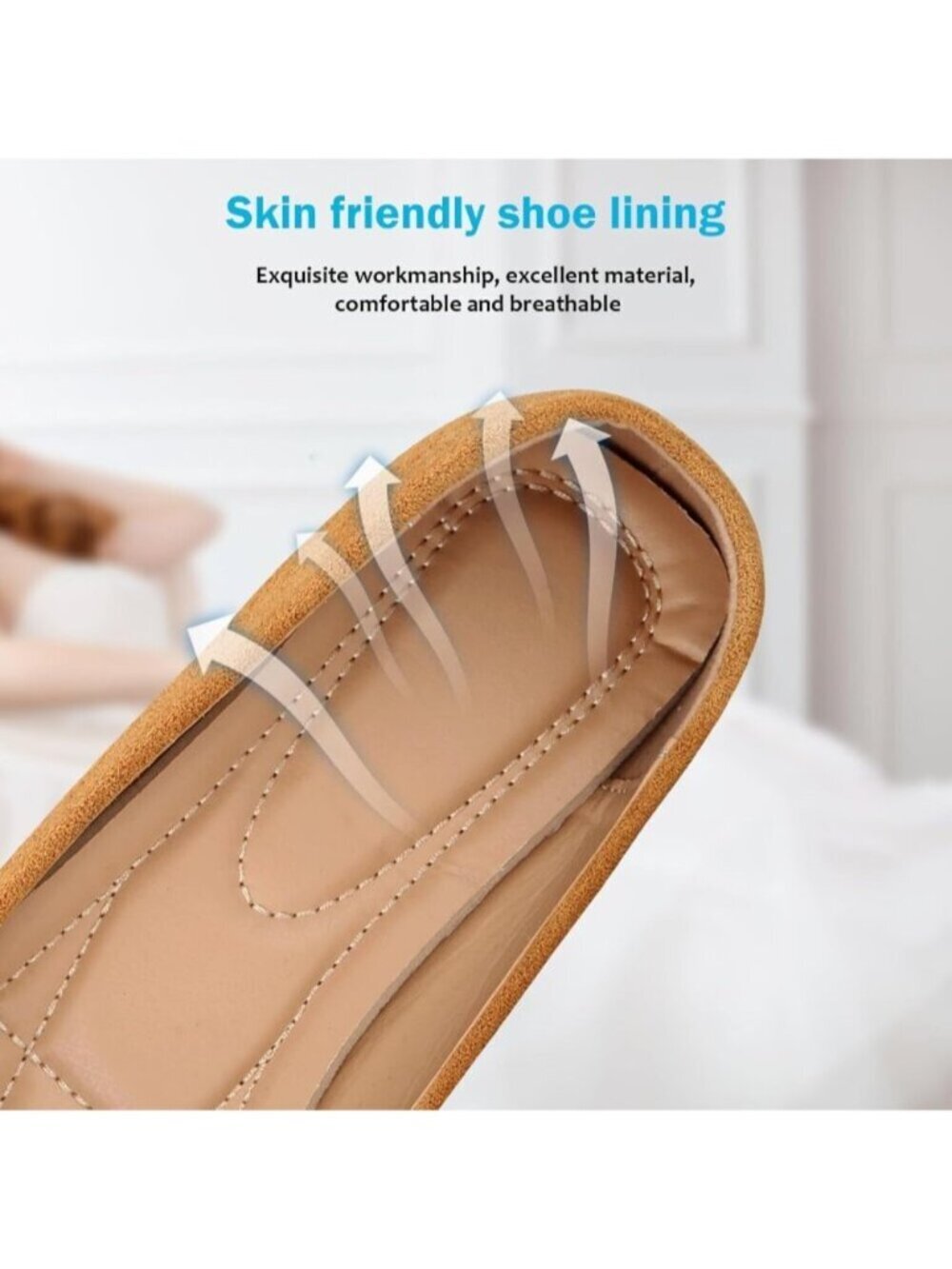 Women Light Brown Pointed Toe Pearl Flats Faux Suede Comfort Dress Flats Casual - Picture 4 of 6